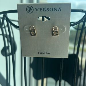 Versona lock gold stud earrings